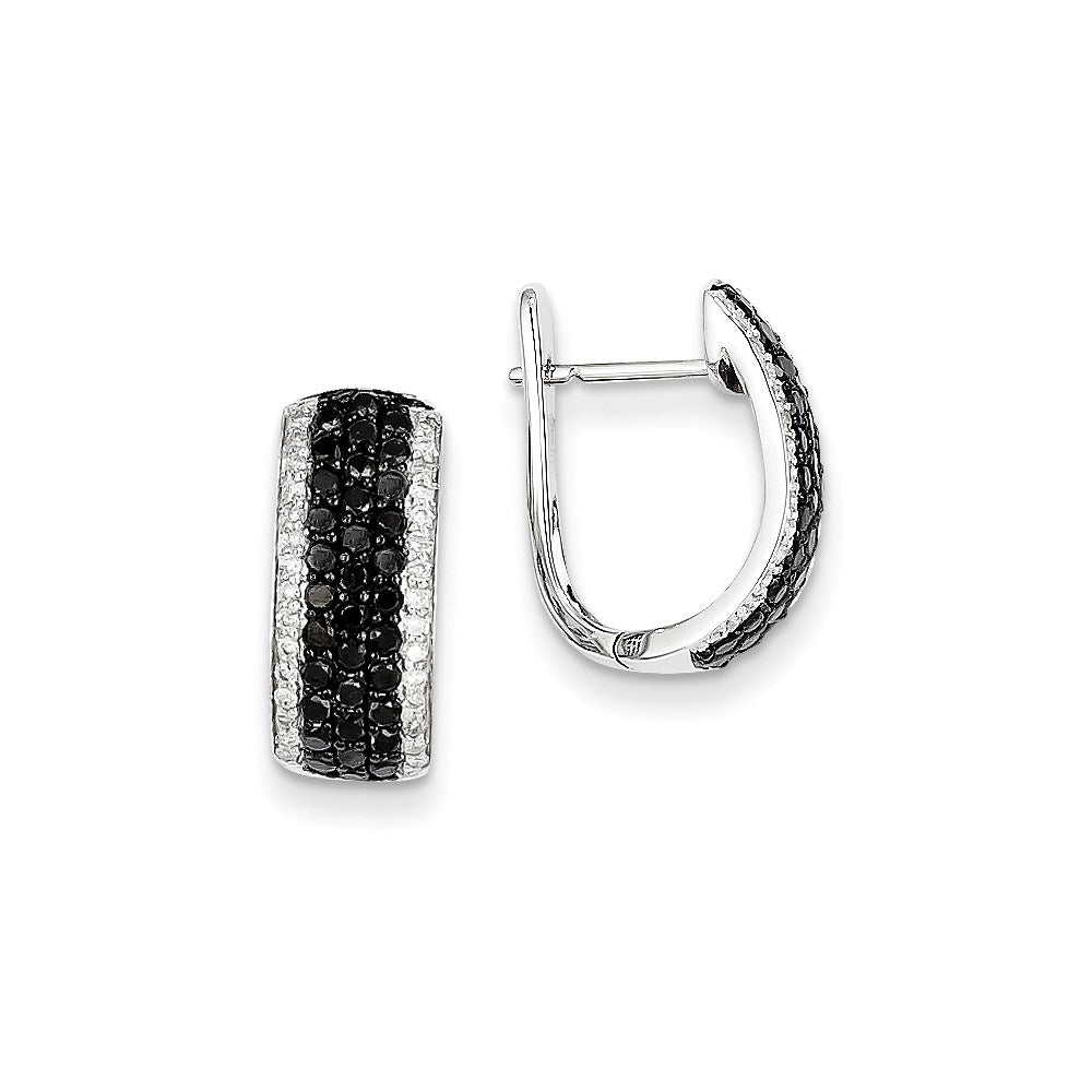 14k White Gold Black & White Real Diamond Hinged Hoop Earrings XE2265AA