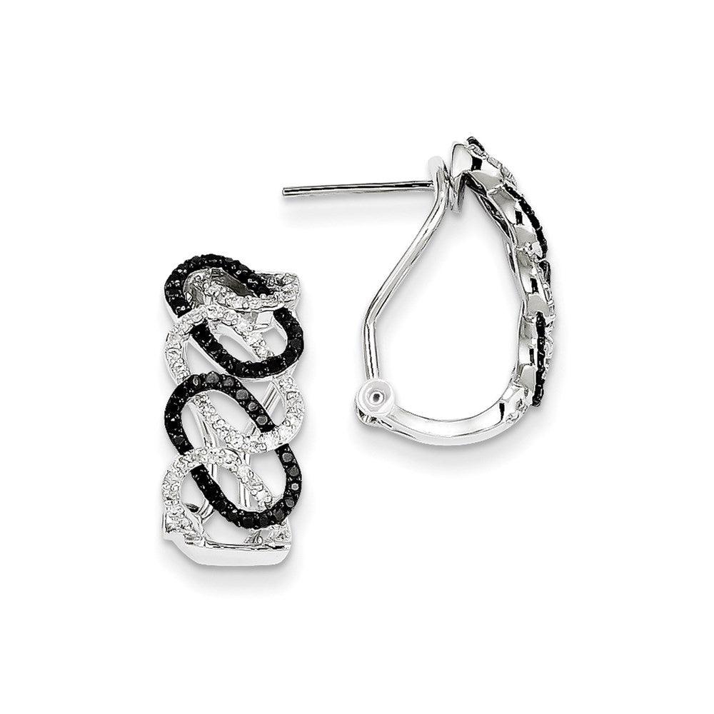 14k White Gold Black u0026 White Diamond Oval Omega Back Earrings