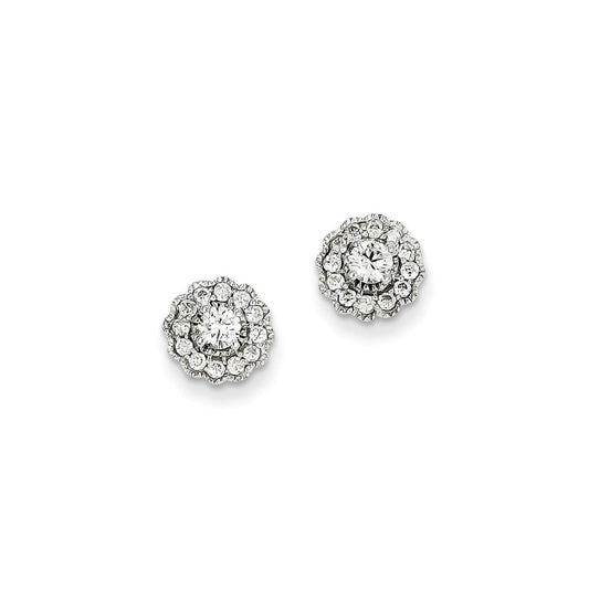14k White Gold Real Diamond Round Post Earrings XE2269AA