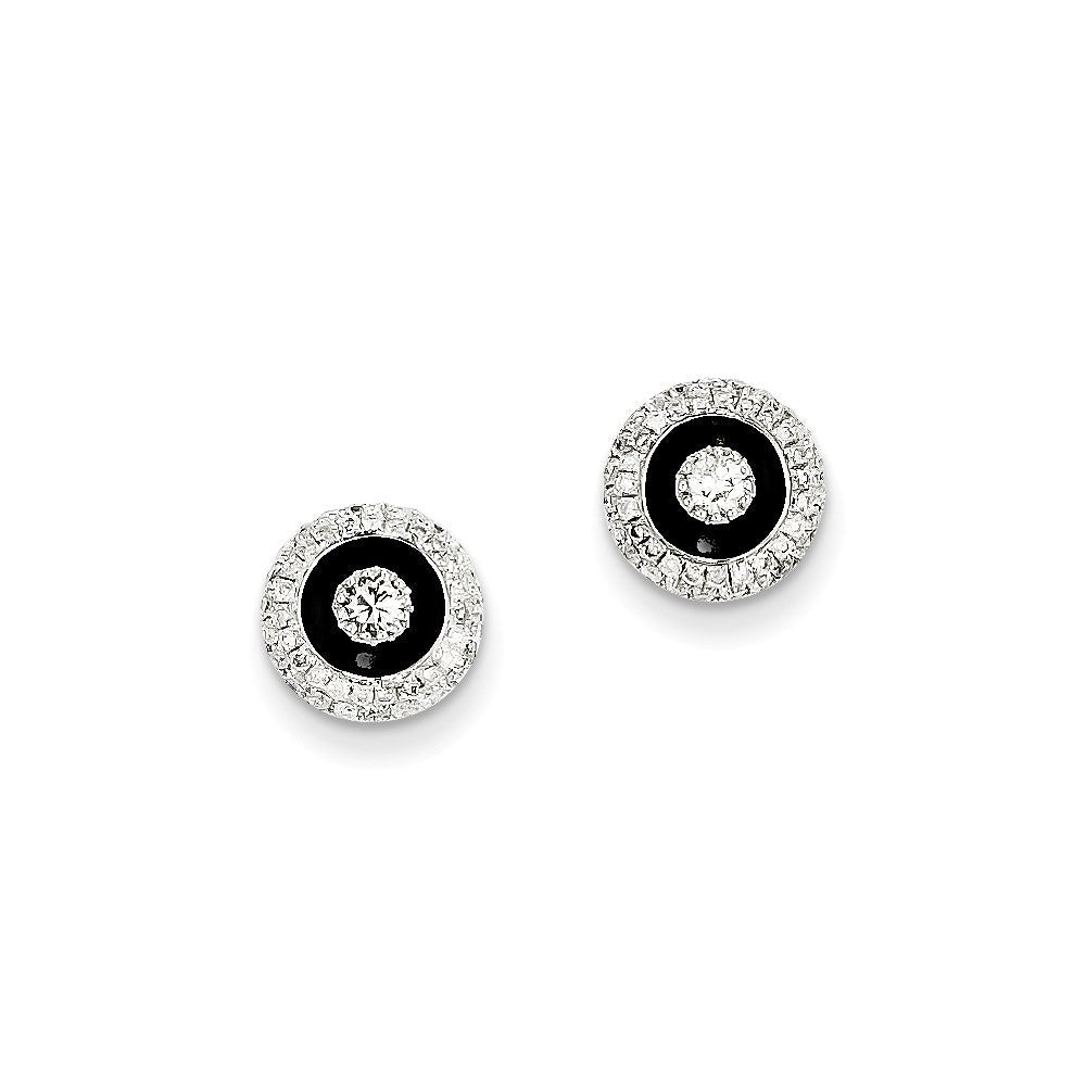 14k White Gold Real Diamond Circle Black Rhodium-plated Post Earrings XE2282AA