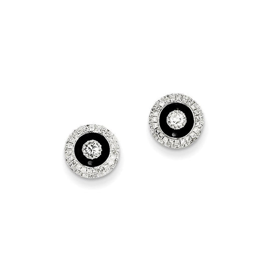 14k White Gold Real Diamond Circle Black Rhodium-plated Post Earrings XE2282AA