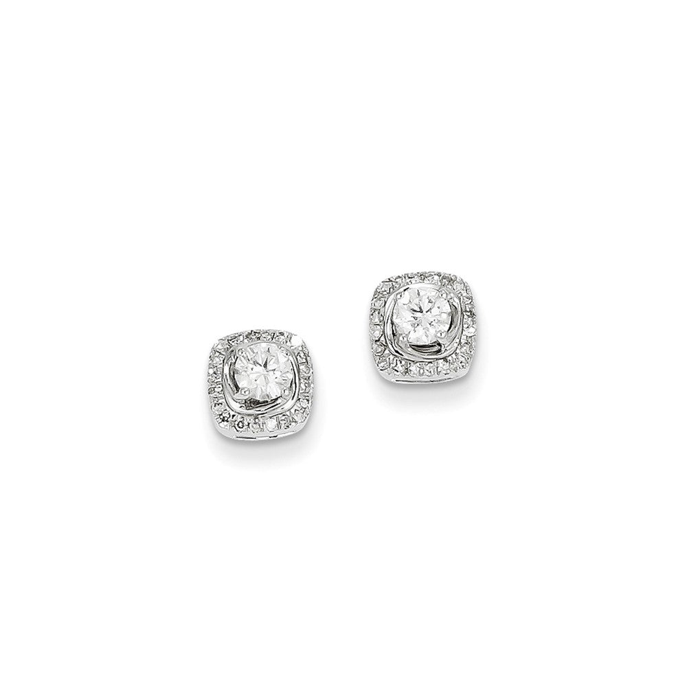 14k White Gold Real Diamond Square Post Earrings XE2291AA