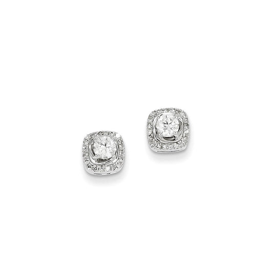 14k White Gold Real Diamond Square Post Earrings XE2291AA