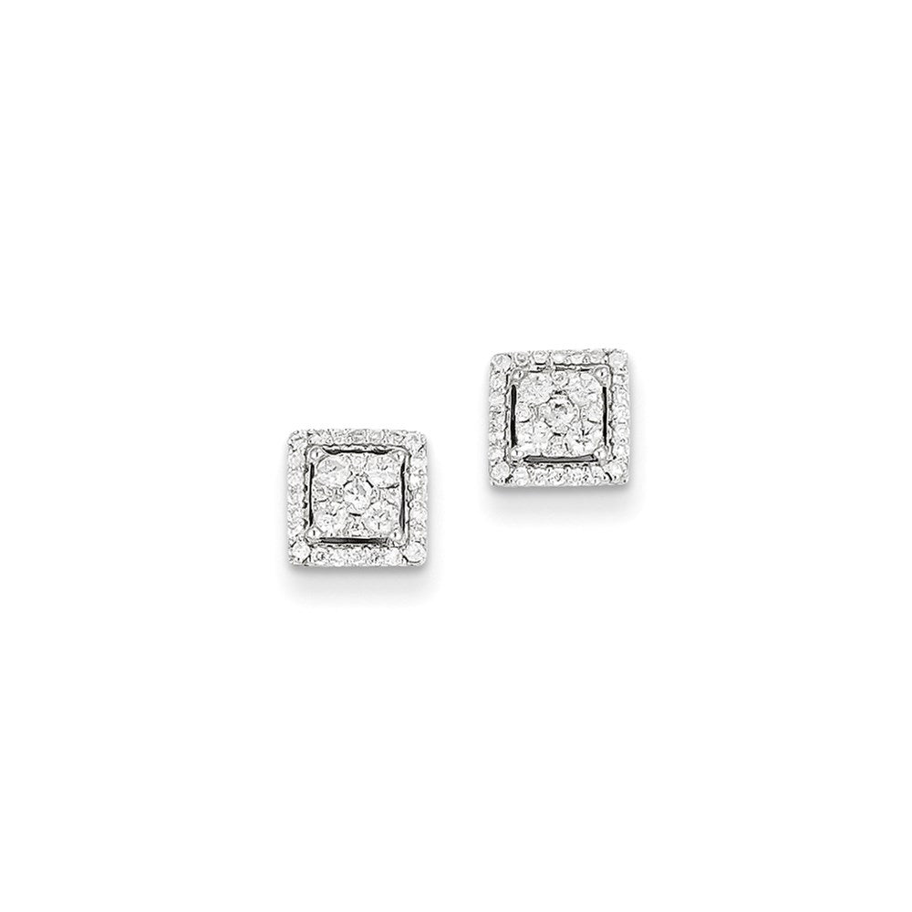 14k White Gold Real Diamond Square Screw Back Post Earrings XE2297AA