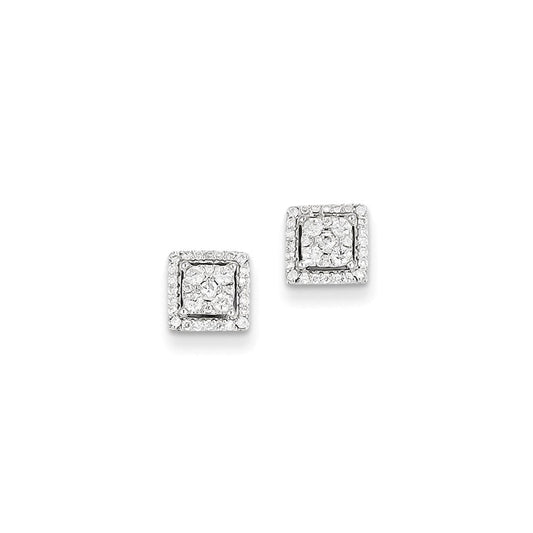 14k White Gold Real Diamond Square Screw Back Post Earrings XE2297AA