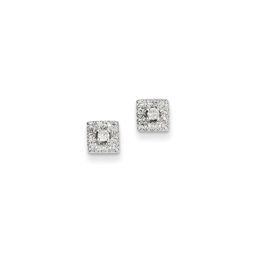 14K White Gold Real Diamond Square Post Earrings XE2298AA