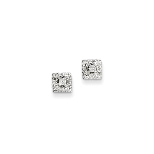 14K White Gold Real Diamond Square Post Earrings XE2298AA