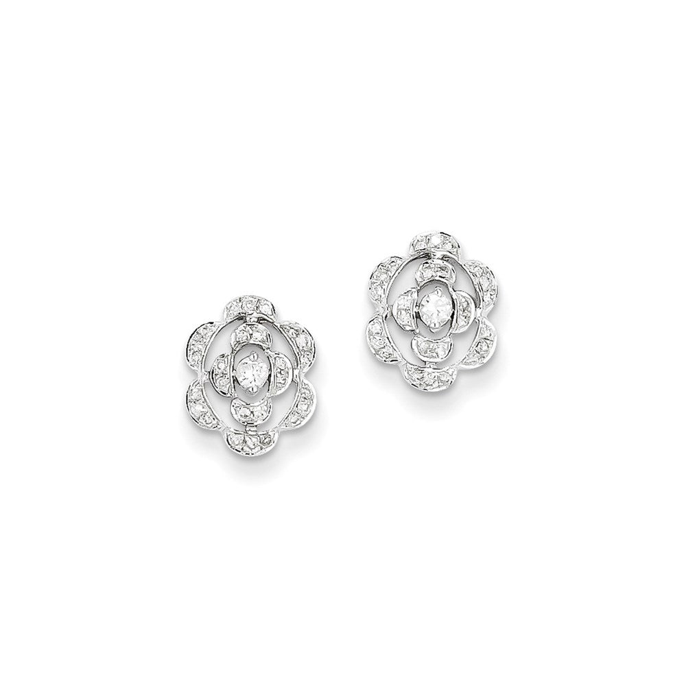 14k White Gold Real Diamond Flower Post Earrings XE2304AA