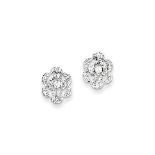 14k White Gold Real Diamond Flower Post Earrings XE2304AA