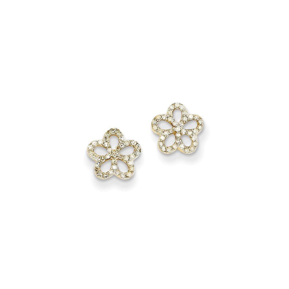 14k Yellow Gold Real Diamond Flower Post Earrings XE2305AA