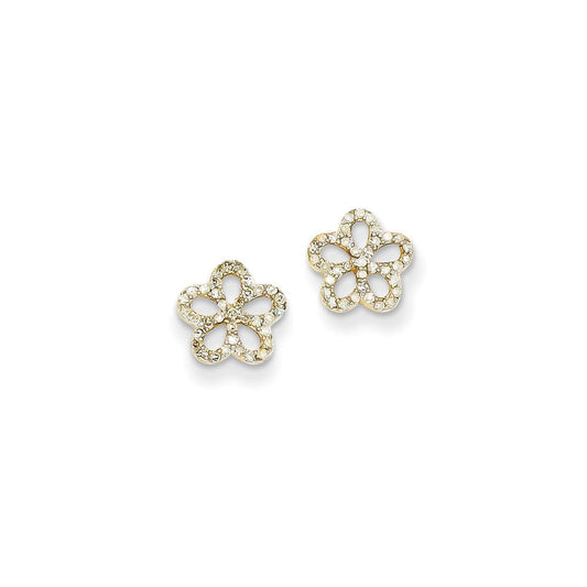 14k Yellow Gold Real Diamond Flower Post Earrings XE2305AA