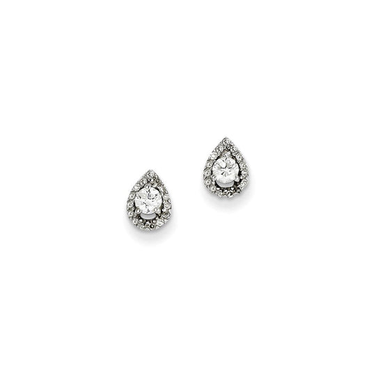 14K White Gold Real Diamond Teardrop Post Earrings XE2309AA