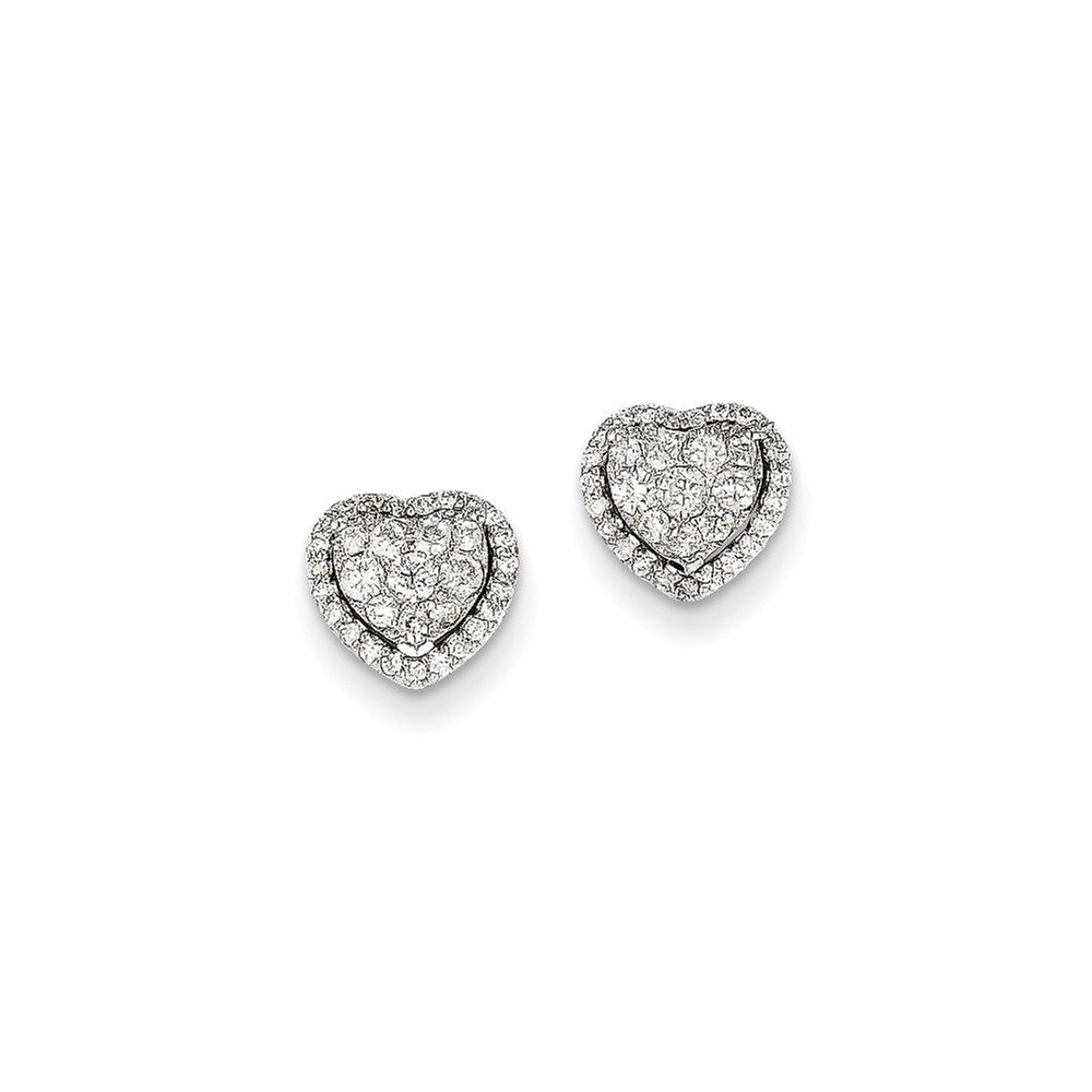 14k White Gold Real Diamond Heart Screw Back Post Earrings XE2315AA