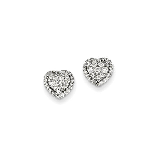 14k White Gold Real Diamond Heart Screw Back Post Earrings XE2315AA