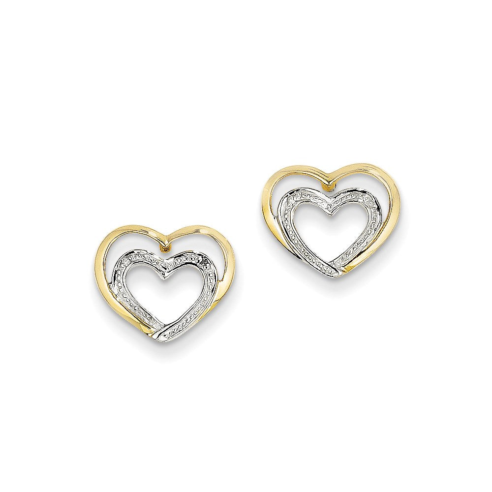 14k Yellow Gold Real Diamond Double Heart Post Earrings XE2317AA