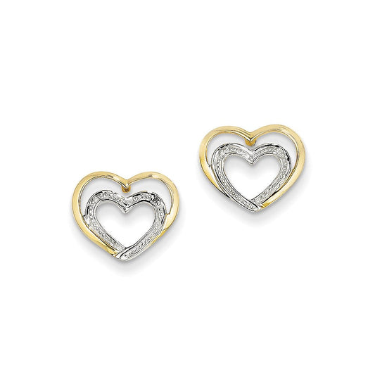 14k Yellow Gold Real Diamond Double Heart Post Earrings XE2317AA