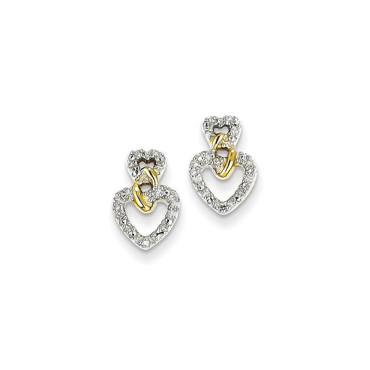 14k Yellow Gold Real Diamond Double Heart Post Earrings XE2318AA