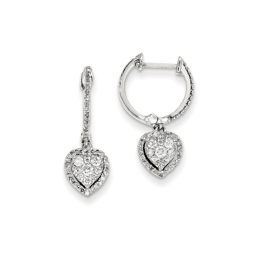 14K White Gold and Real Diamond Heart Hinged Hoop Earrings XE2319AA