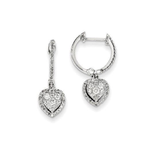 14K White Gold and Real Diamond Heart Hinged Hoop Earrings XE2319AA