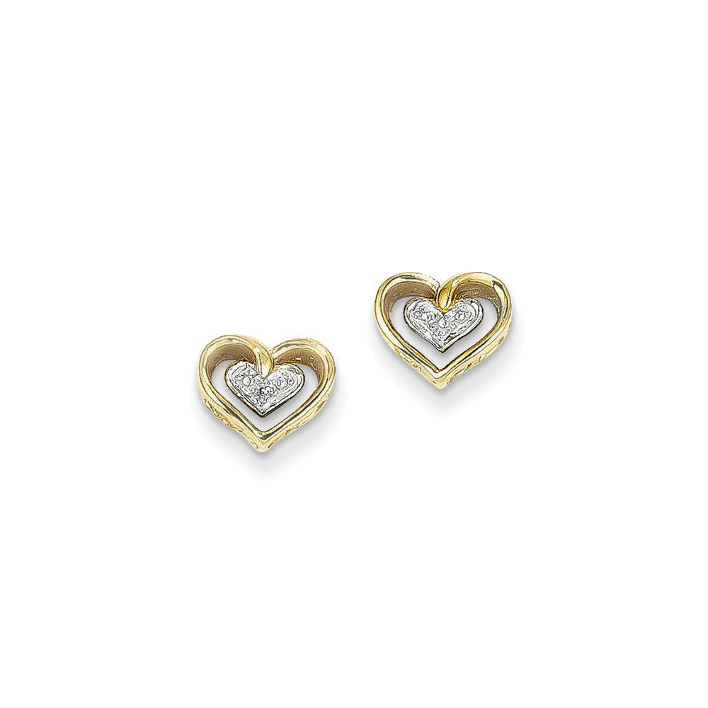 14k Yellow Gold Real Diamond Heart Post Earrings XE2320AA