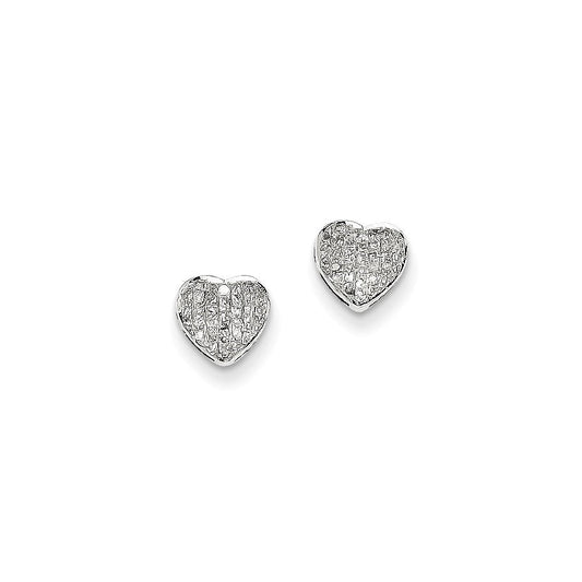 14k White Gold Real Diamond Heart Screw Back Post Earrings XE2321AA