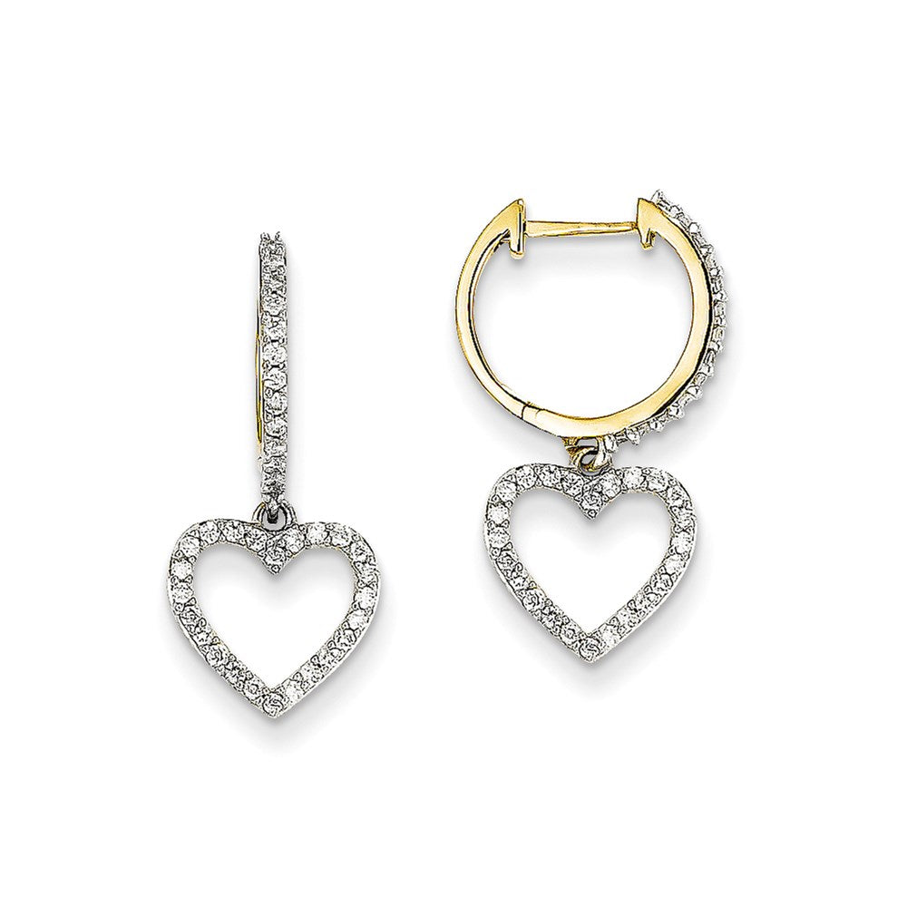 14k Yellow Gold Two-tone Real Diamond Hinged Hoop Earrings XE2322AA