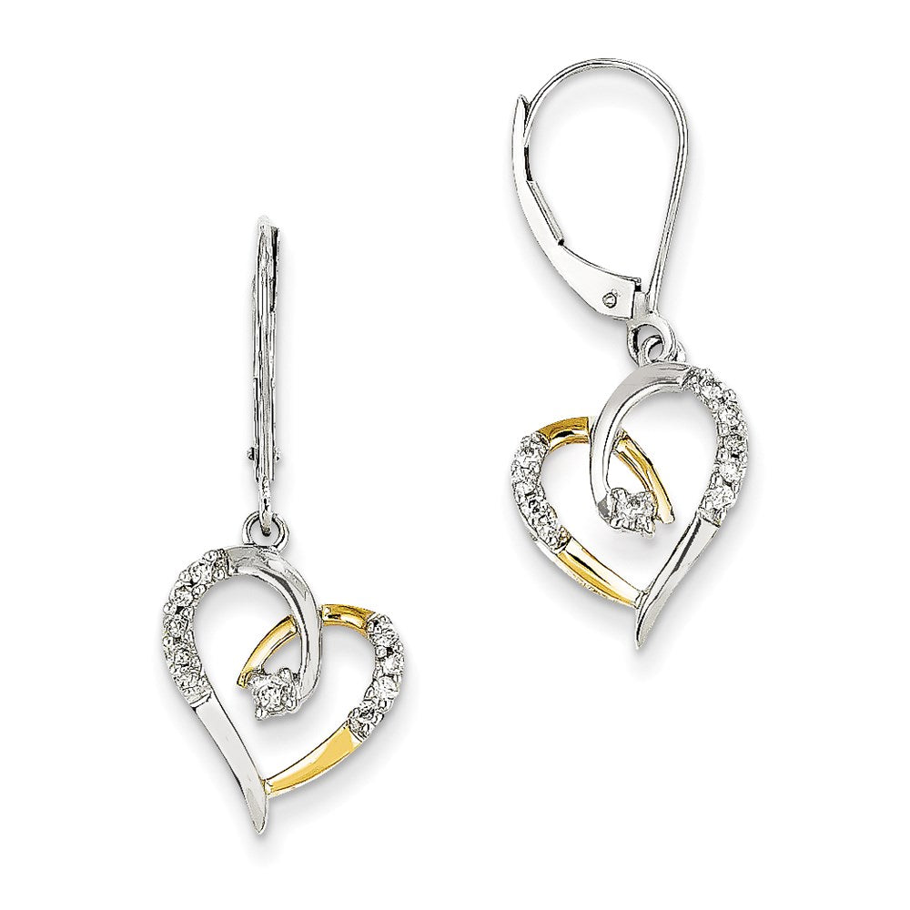14k Yellow Gold Yellow & White Gold Real Diamond Heart Leverback Earrings XE2323AA