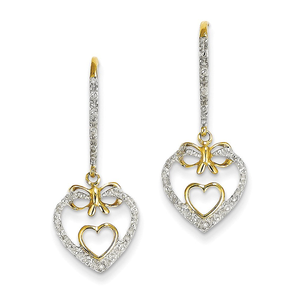 14k Yellow Gold Real Diamond Double Heart Dangle Earrings XE2324AA