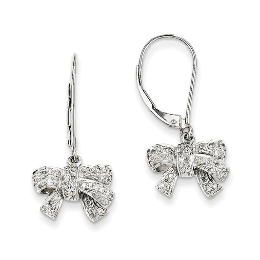 14k White Gold 0.35ct Real Diamond Bow Dangle Leverback Earrings XE2325AA