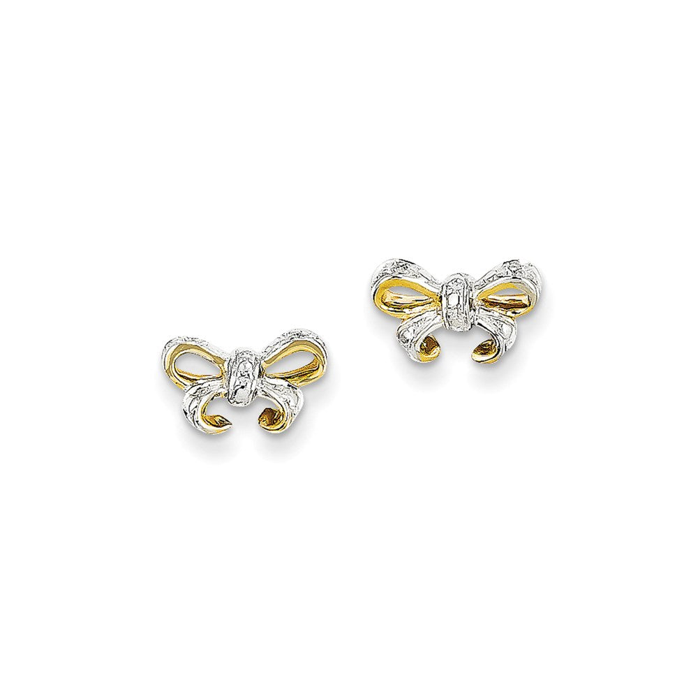 14k Yellow Gold Real Diamond Bow Post Earrings XE2327AA