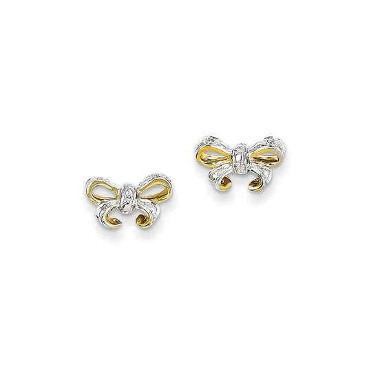 14k Yellow Gold Real Diamond Bow Post Earrings XE2327AA