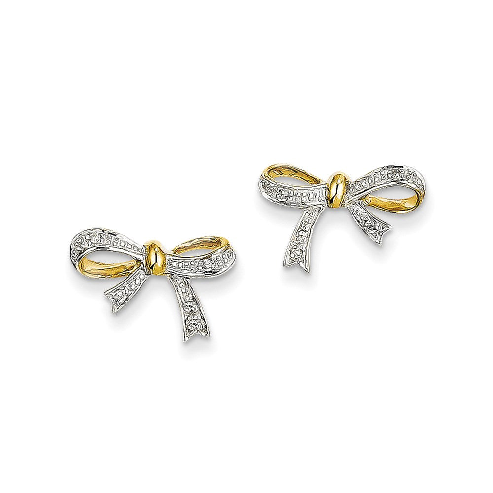 14k Yellow Gold Real Diamond Bow Post Earrings XE2328AA