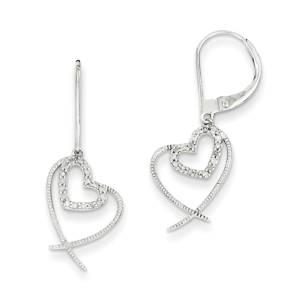 14K White Gold Real Diamond Heart Leverback Earrings XE2339AA