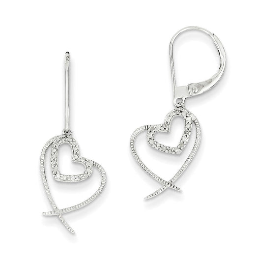 14K White Gold Real Diamond Heart Leverback Earrings XE2339AA