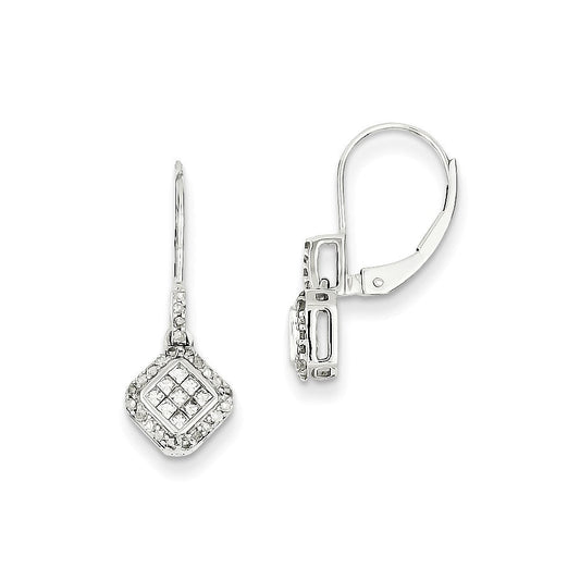 14k White Gold Small Real Diamond Leverback Earrings XE2343AA