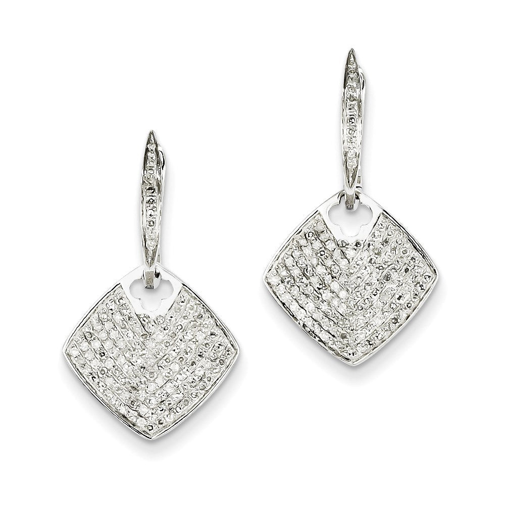 14k White Gold Real Diamond Square Dangle Hinged Hoop Earrings XE2350AA