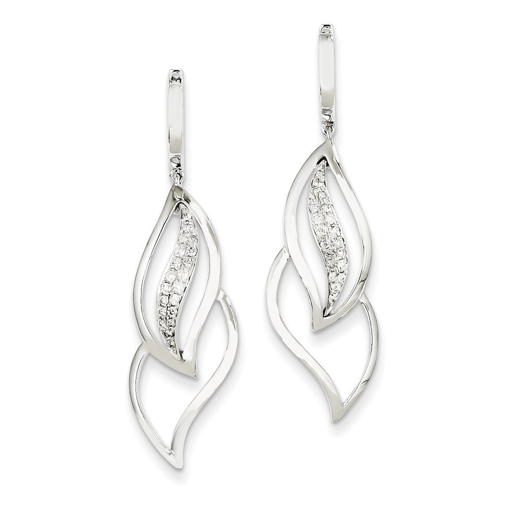 14K White Gold Real Diamond Hinged Hoop Leaf Design Dangle Earrings XE2353AA