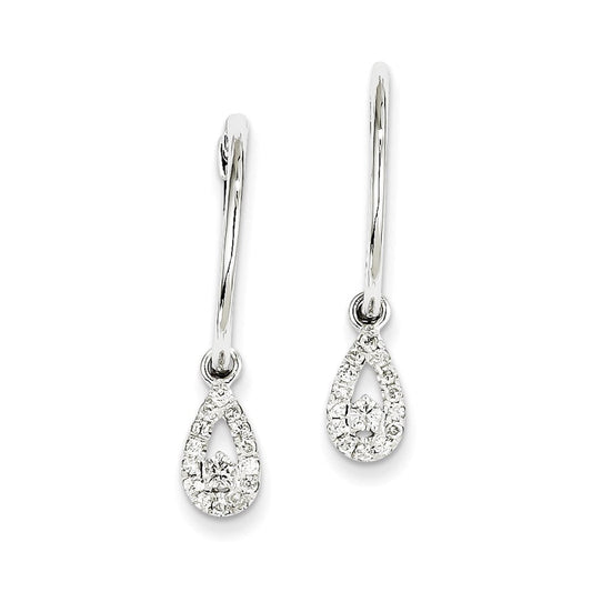 14k White Gold Real Diamond Hinged Hoop Teardrop Dangle Earrings XE2354AA