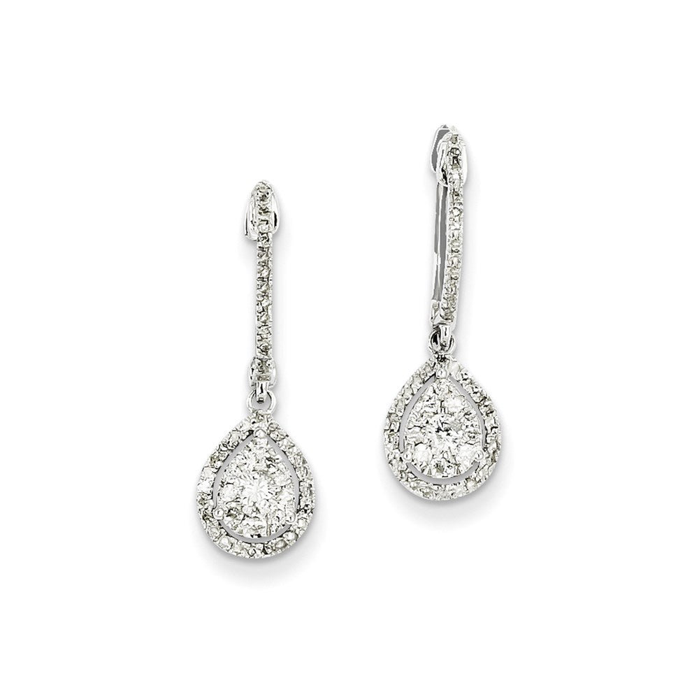 14K White Gold Real Diamond Pear Shaped Hinged Hoop Earring XE2355AA