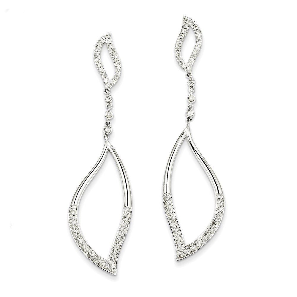 14K White Gold Real Diamond Leaf Design Post Dangle Earrings XE2358AA