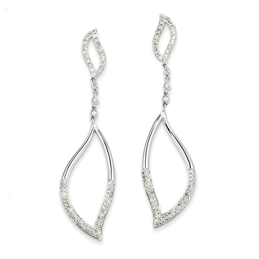 14K White Gold Real Diamond Leaf Design Post Dangle Earrings XE2358AA