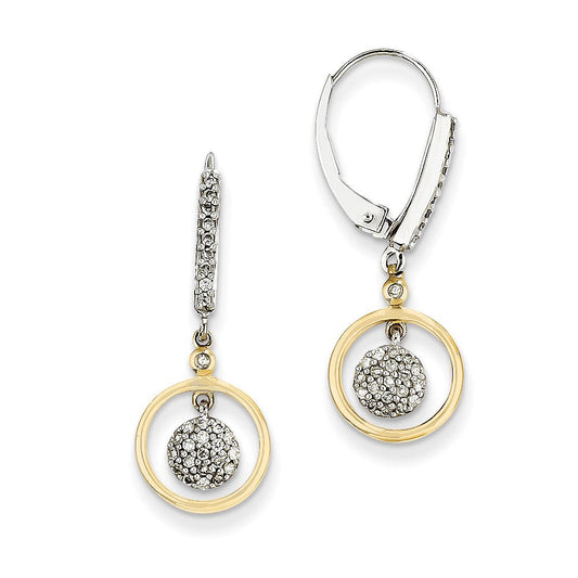 14k Yellow Gold Two-tone Circle Cluster Real Diamond Leverback Earrings XE2365AA