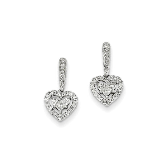 14K White Gold Real Diamond Heart Post Earrings XE2369AA
