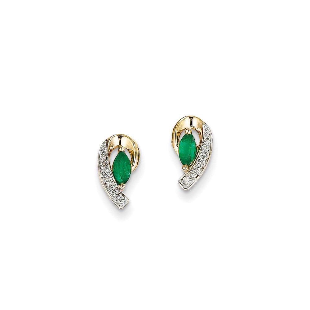 14k Yellow Gold 1/20Ct Real Diamond & Emerald Earrings XE2378E/AA