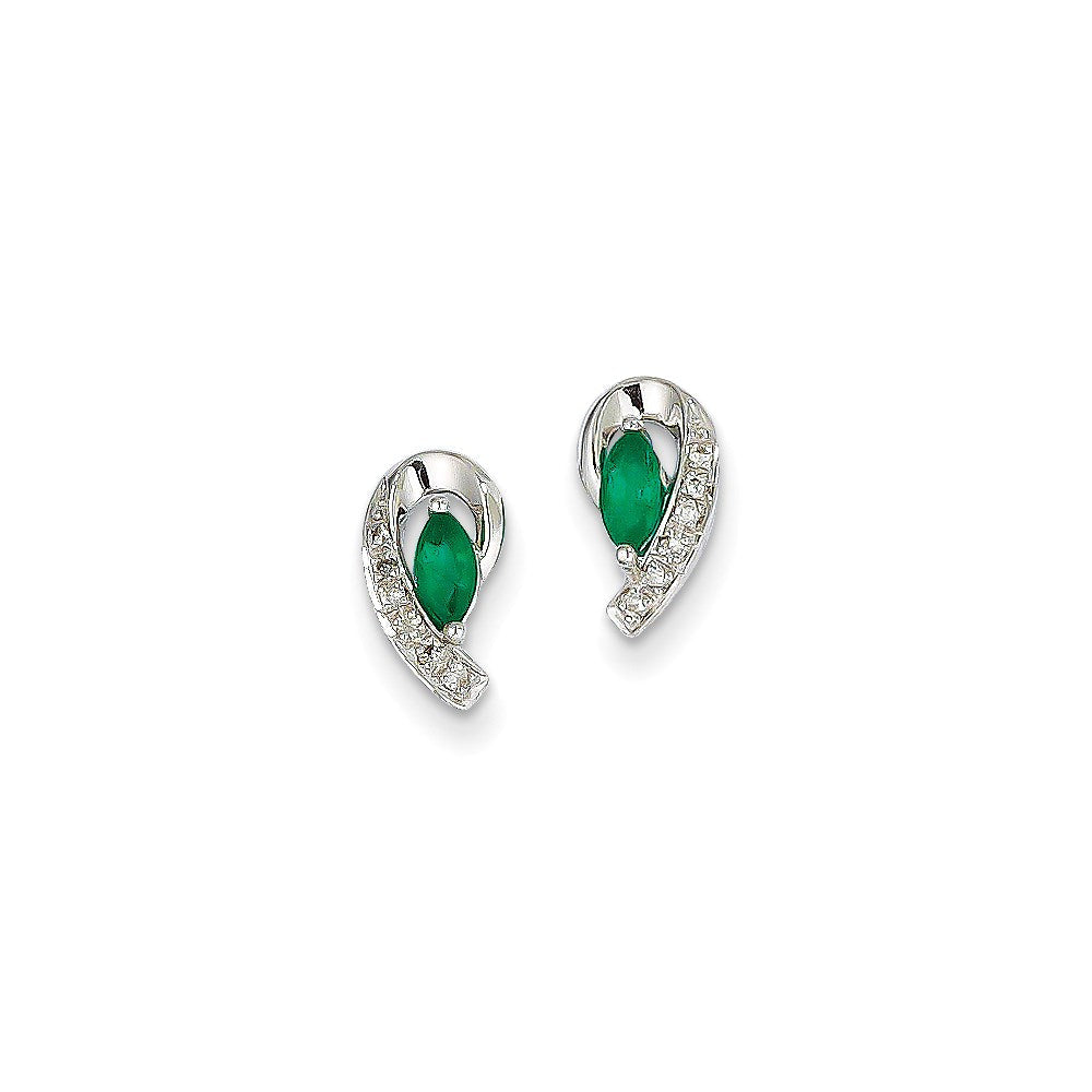 14k White Gold 1/20Ct Real Diamond & Emerald Earrings XE2379E/AA