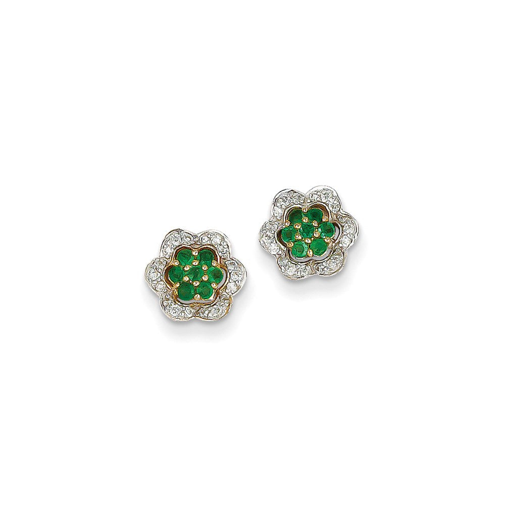 14k Yellow Gold 1/8Ct Real Diamond & Emerald Earrings XE2380E/AA