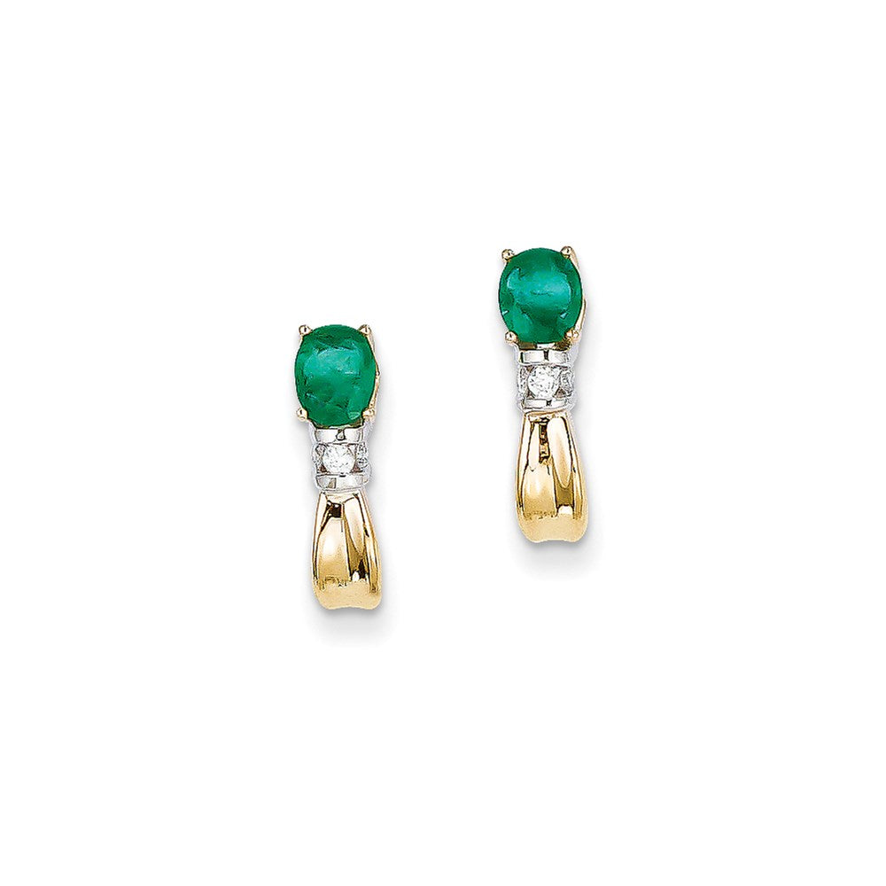 14k Yellow Gold Two-tone 1/15Ct Real Diamond & Emerald Earrings XE2382E/AA