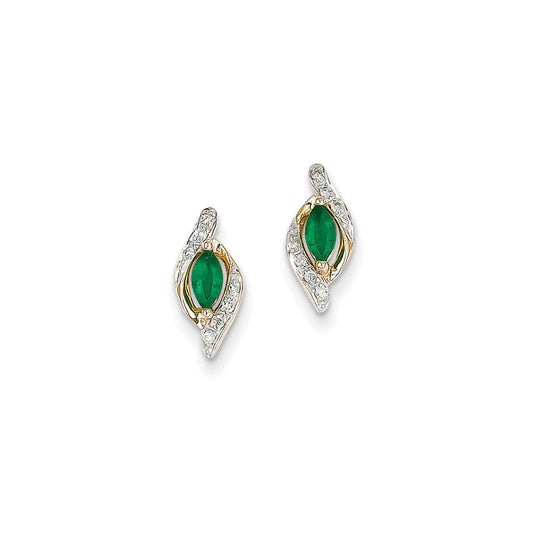 14k Yellow Gold 1/15Ct Real Diamond & Emerald Earrings XE2388E/AA