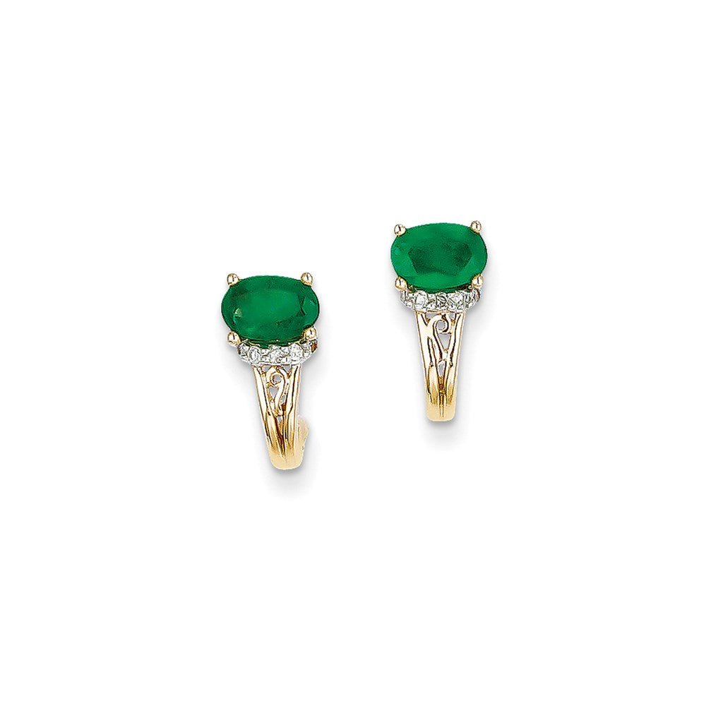 14k Yellow Gold 1/15Ct Real Diamond & Emerald Earrings XE2390E/AA