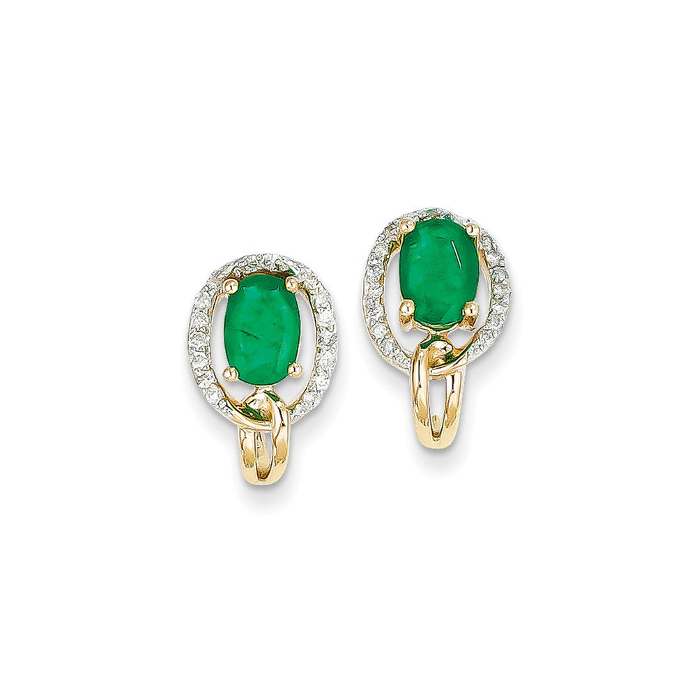 14k Yellow Gold 1/5Ct Real Diamond & Emerald Earrings XE2394E/AA